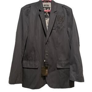 BNWT Marc Ecko Men's Pinstripe Embroidered Black Blazer Sports Jacket Size XL